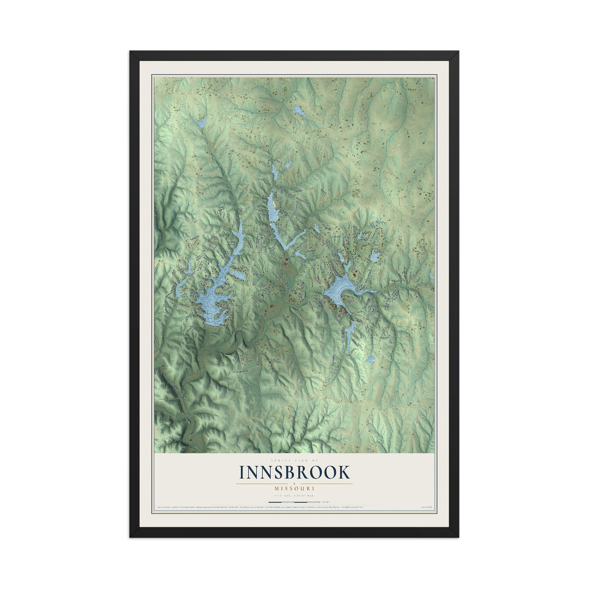 Map of Innsbrook, Missouri, 12 x 18 inch print in a black wood frame