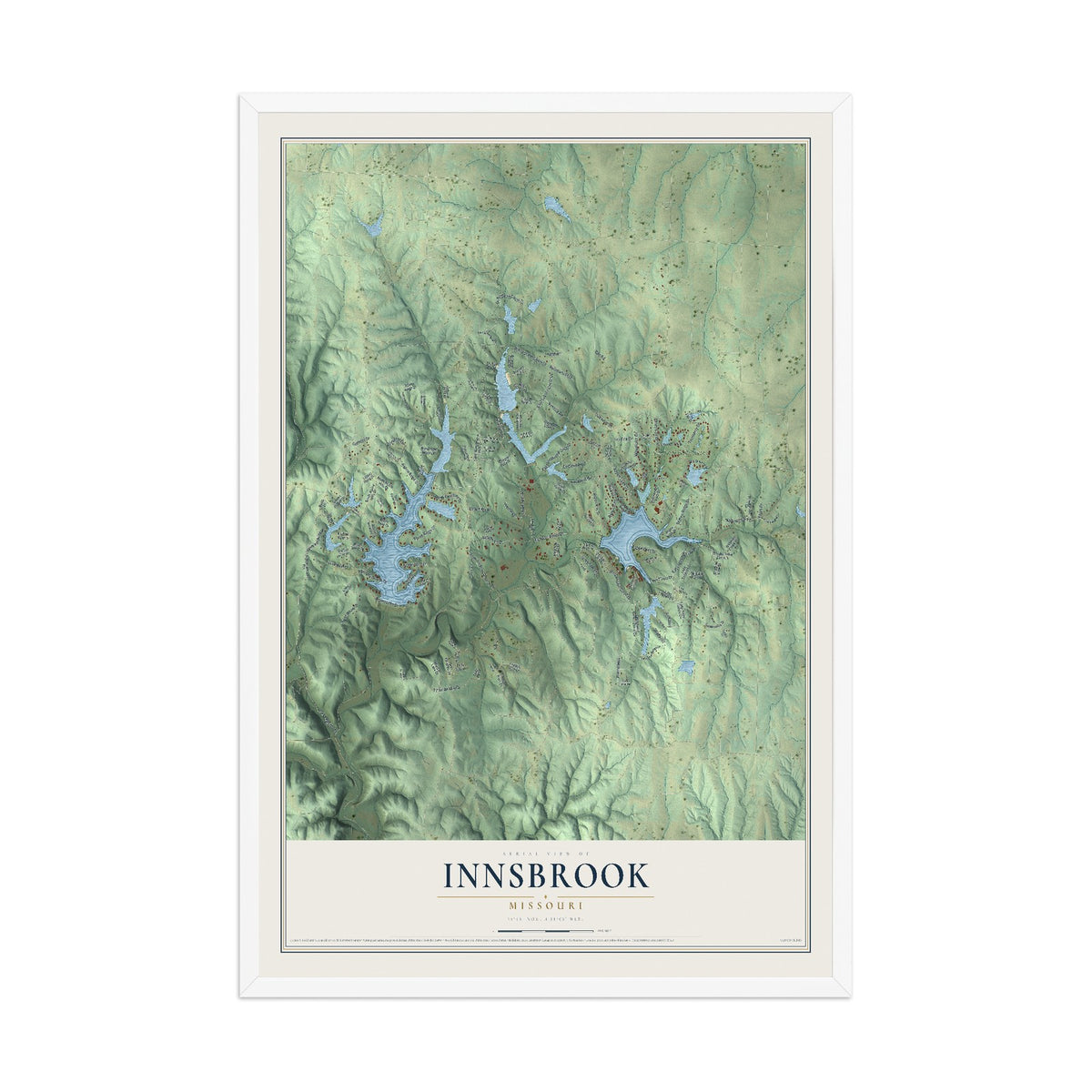 Map of Innsbrook, Missouri, 12 x 18 inch print in a white wood frame