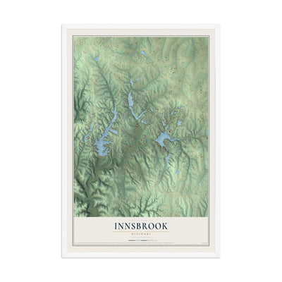 Map of Innsbrook, Missouri, 12 x 18 inch print in a white wood frame