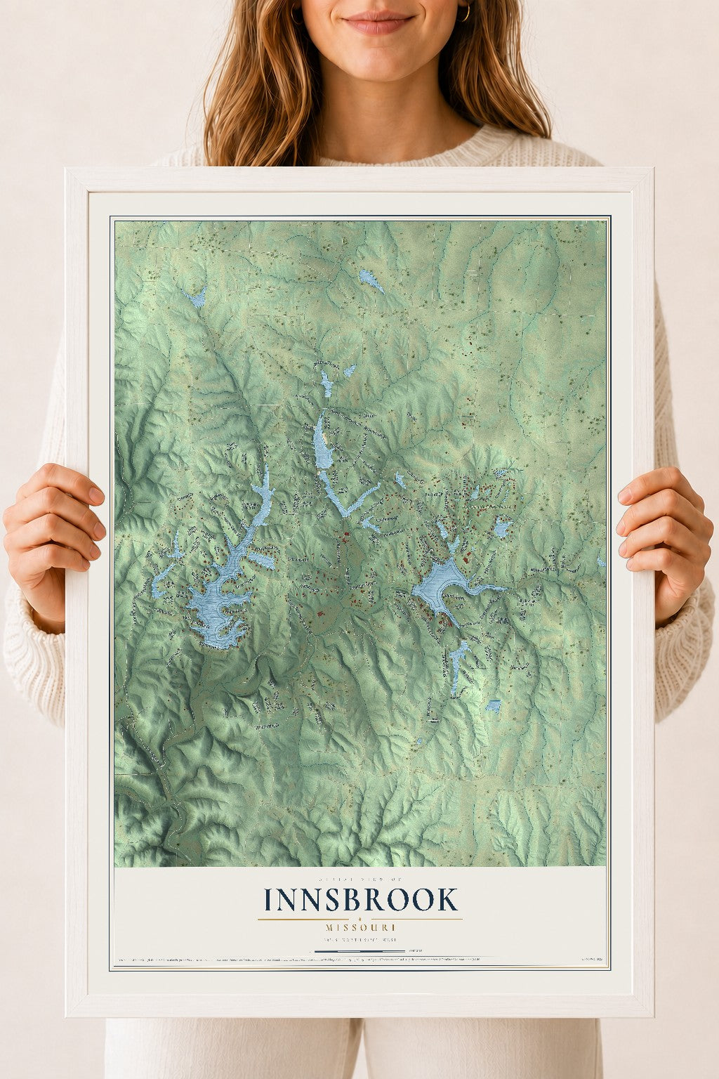Map of Innsbrook, Missouri, 18 x 24 inch print in a white wood frame