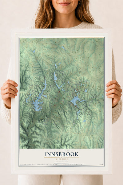 Map of Innsbrook, Missouri, 18 x 24 inch print in a white wood frame