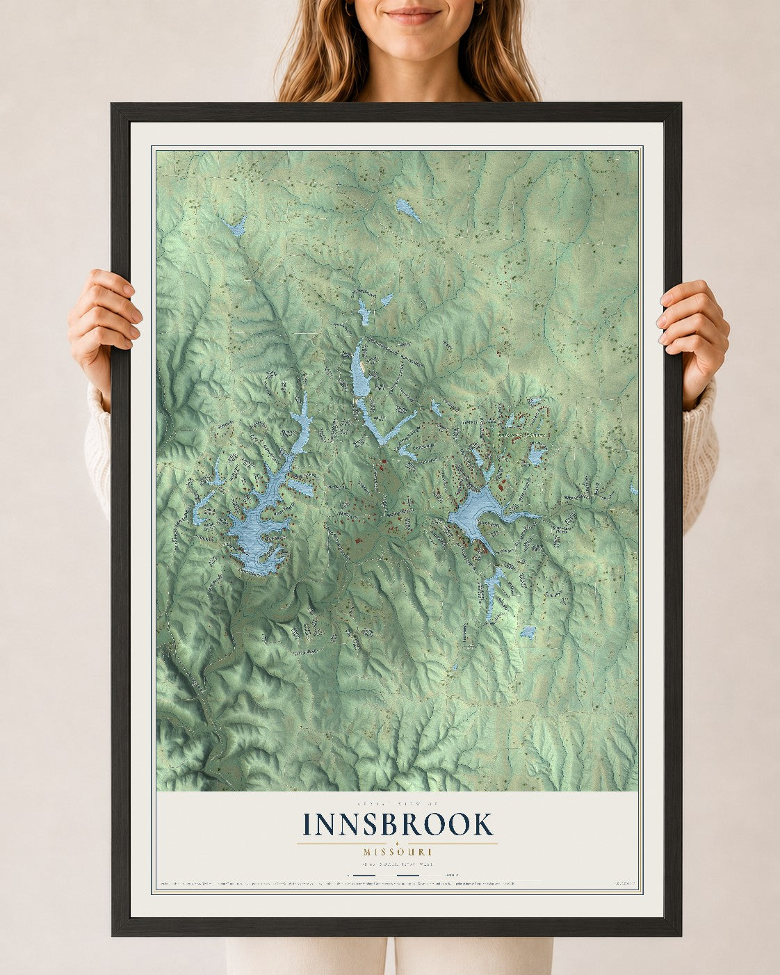 Map of Innsbrook, Missouri, 24 x 36 inch print in a black wood frame