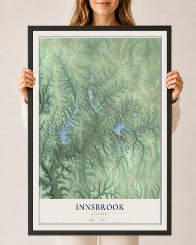 Map of Innsbrook, Missouri, 24 x 36 inch print in a black wood frame