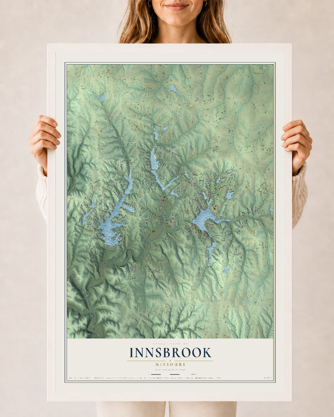 Map of Innsbrook, Missouri, 24 x 36 inch print in a white wood frame