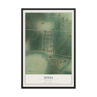 Map of Ionia, Missouri, 12 x 18 inch print in a black wood frame