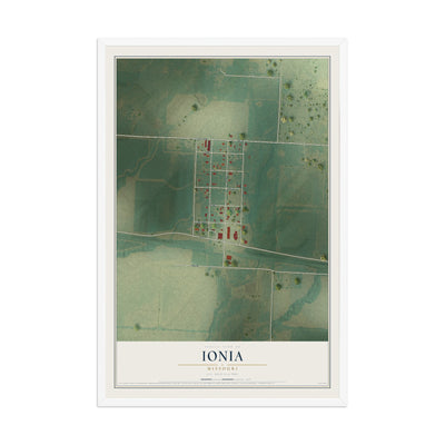 Map of Ionia, Missouri, 12 x 18 inch print in a white wood frame