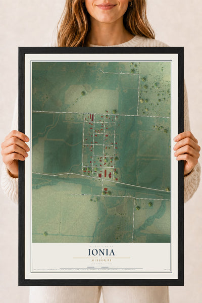 Map of Ionia, Missouri, 18 x 24 inch print in a black wood frame