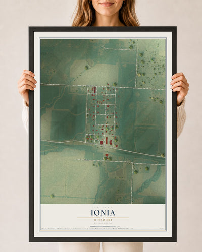 Map of Ionia, Missouri, 24 x 36 inch print in a black wood frame