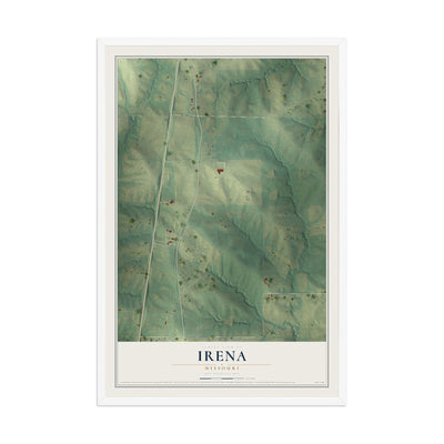 Map of Irena, Missouri, 12 x 18 inch print in a white wood frame
