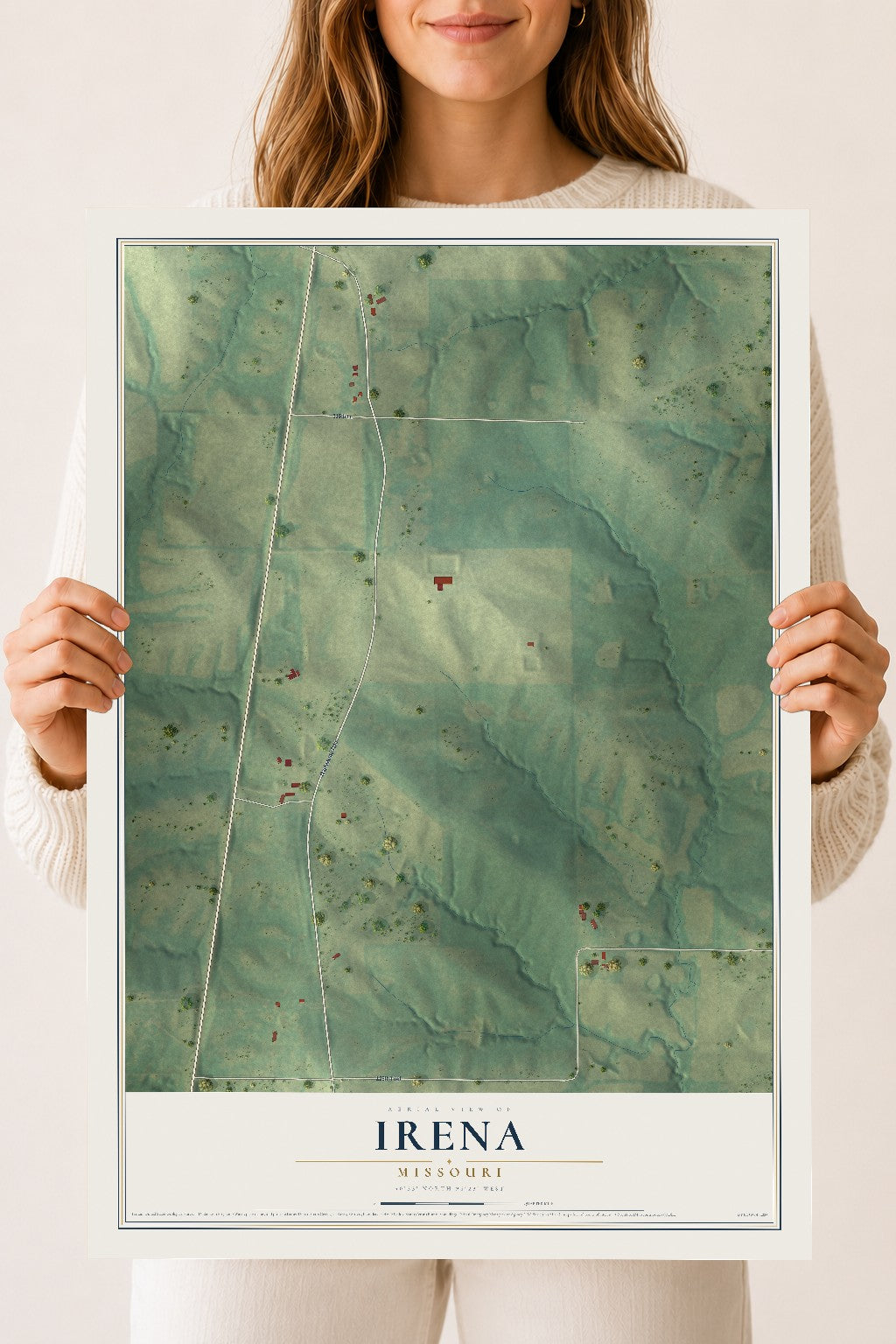 Map of Irena, Missouri, 18 x 24 inch unframed archival matte print