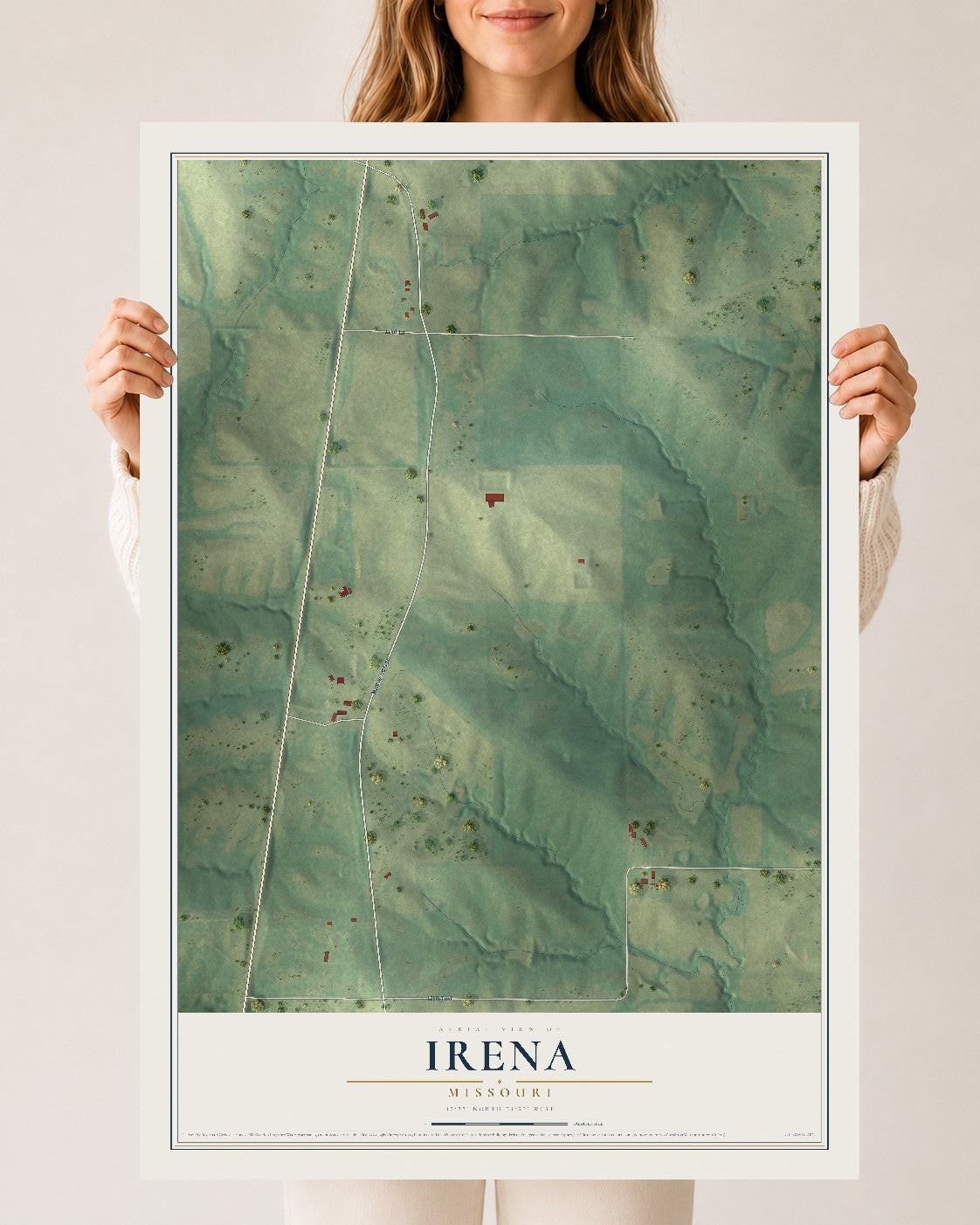 Map of Irena, Missouri, 24 x 36 inch unframed archival matte print