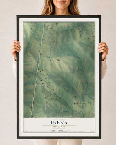 Map of Irena, Missouri, 24 x 36 inch print in a black wood frame