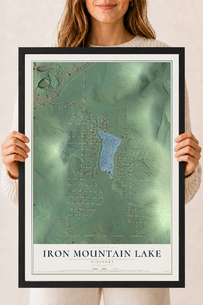 Map of Iron Mountain Lake, Missouri, 18 x 24 inch print in a black wood frame