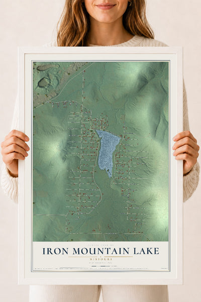 Map of Iron Mountain Lake, Missouri, 18 x 24 inch print in a white wood frame