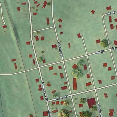Close-up of the map of Irondale, Missouri print showing street and building detail
