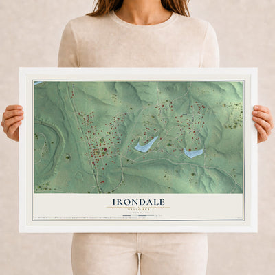 Map of Irondale, Missouri, 12 x 18 inch print in a white wood frame