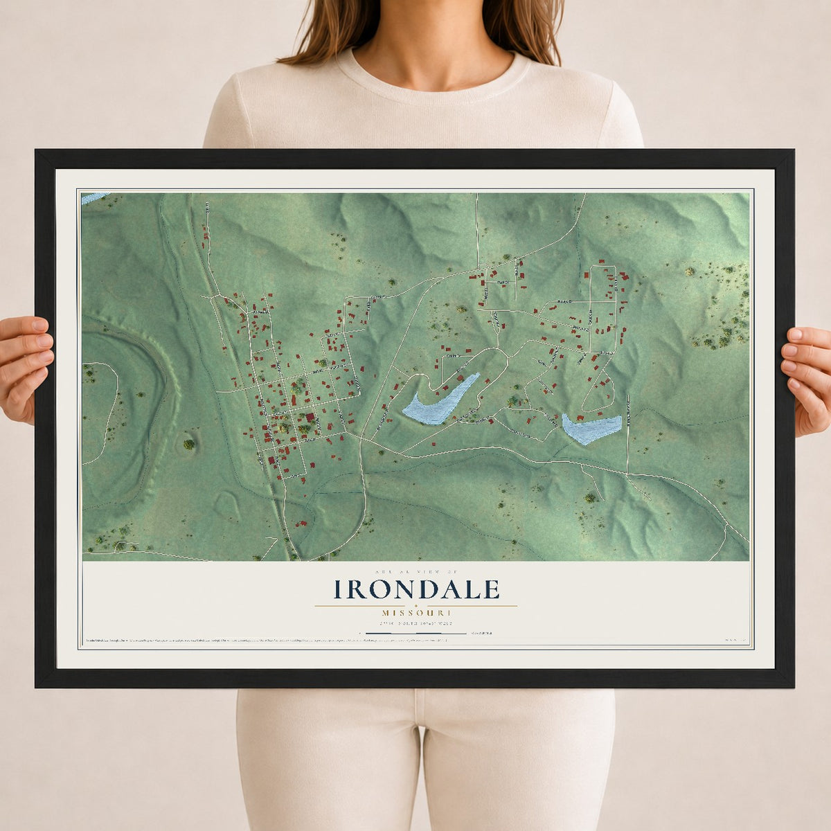 Map of Irondale, Missouri, 18 x 24 inch print in a black wood frame
