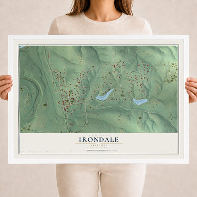 Map of Irondale, Missouri, 18 x 24 inch print in a white wood frame
