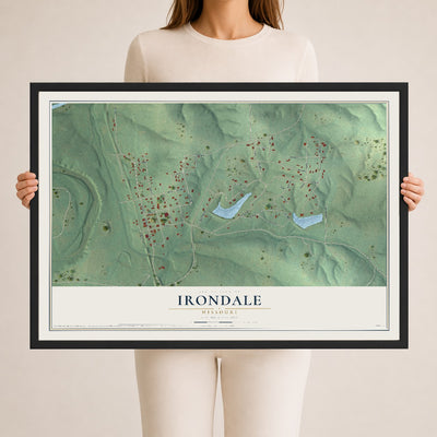 Map of Irondale, Missouri, 24 x 36 inch print in a black wood frame