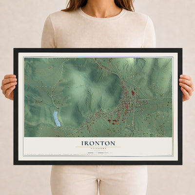 Map of Ironton, Missouri, 12 x 18 inch print in a black wood frame