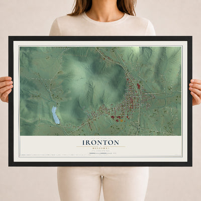 Map of Ironton, Missouri, 18 x 24 inch print in a black wood frame