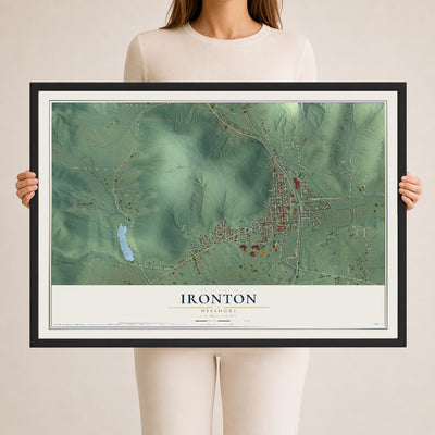 Map of Ironton, Missouri, 24 x 36 inch print in a black wood frame