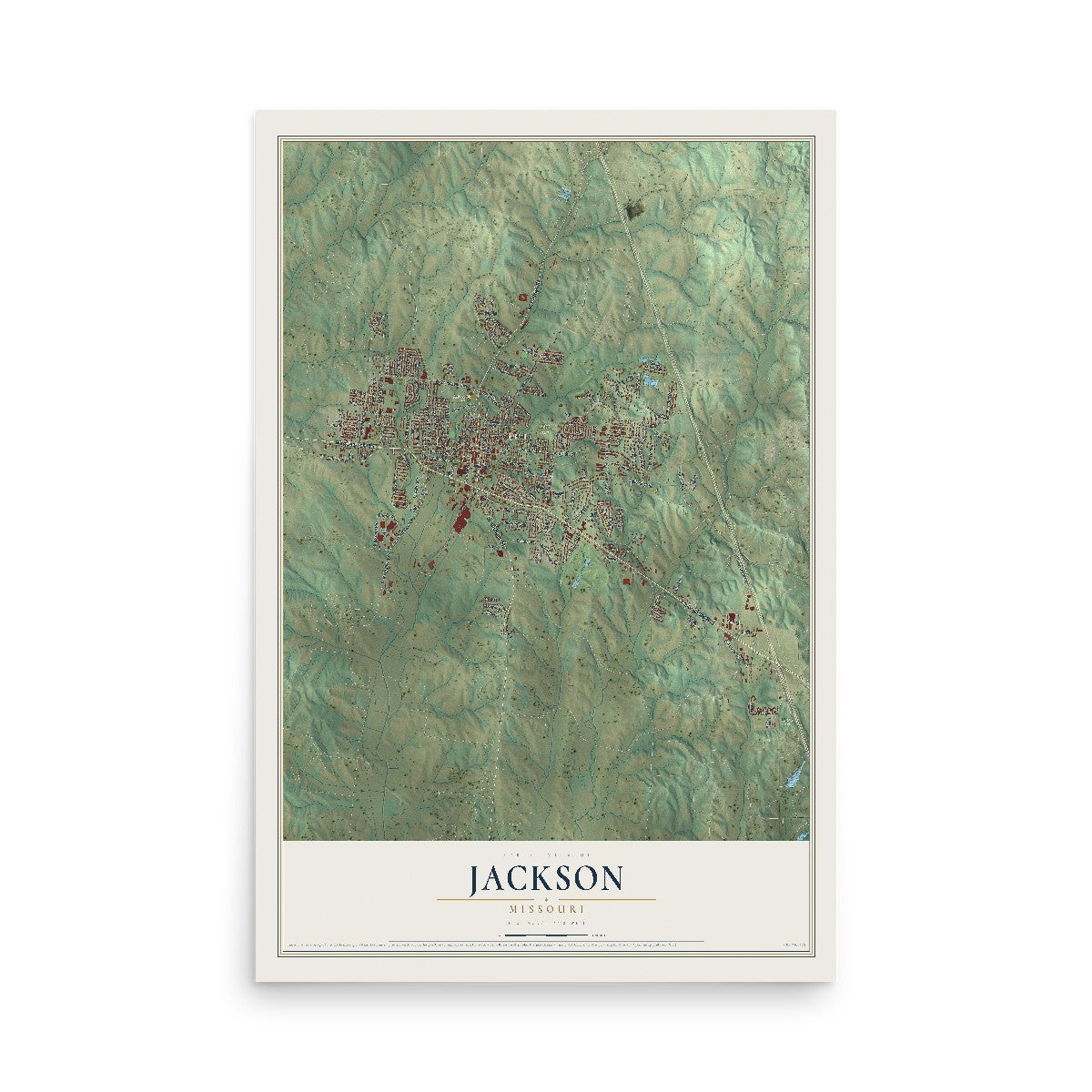 Map of Jackson, Missouri, 12 x 18 inch unframed archival matte print