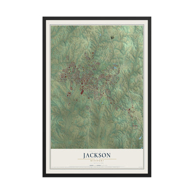 Map of Jackson, Missouri, 12 x 18 inch print in a black wood frame