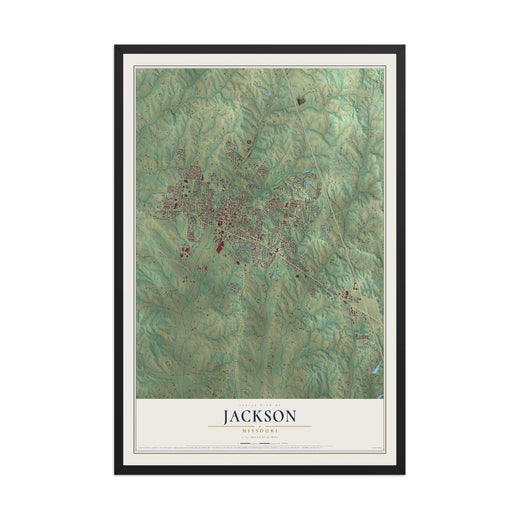 Map of Jackson, Missouri, 12 x 18 inch print in a black wood frame