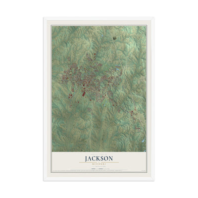 Map of Jackson, Missouri, 12 x 18 inch print in a white wood frame