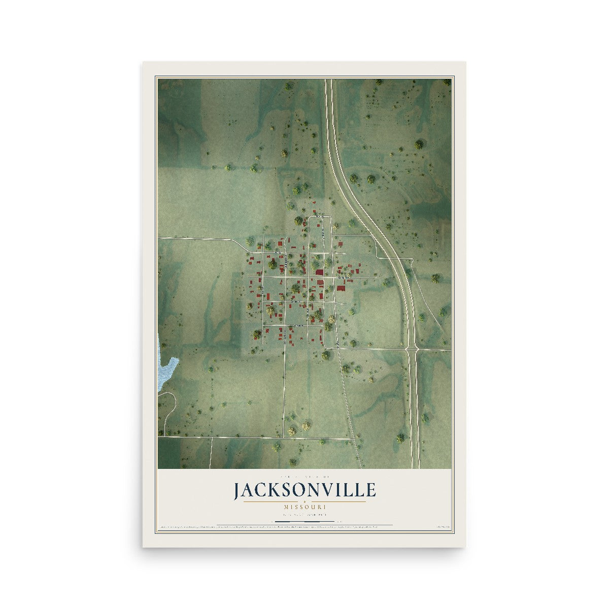 Map of Jacksonville, Missouri, 12 x 18 inch unframed archival matte print