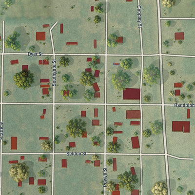 Close-up of the map of Jacksonville, Missouri print showing street and building detail