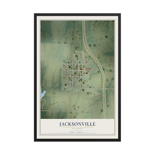 Map of Jacksonville, Missouri, 12 x 18 inch print in a black wood frame