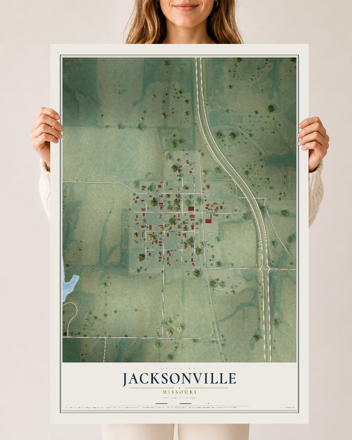 Map of Jacksonville, Missouri, 24 x 36 inch unframed archival matte print