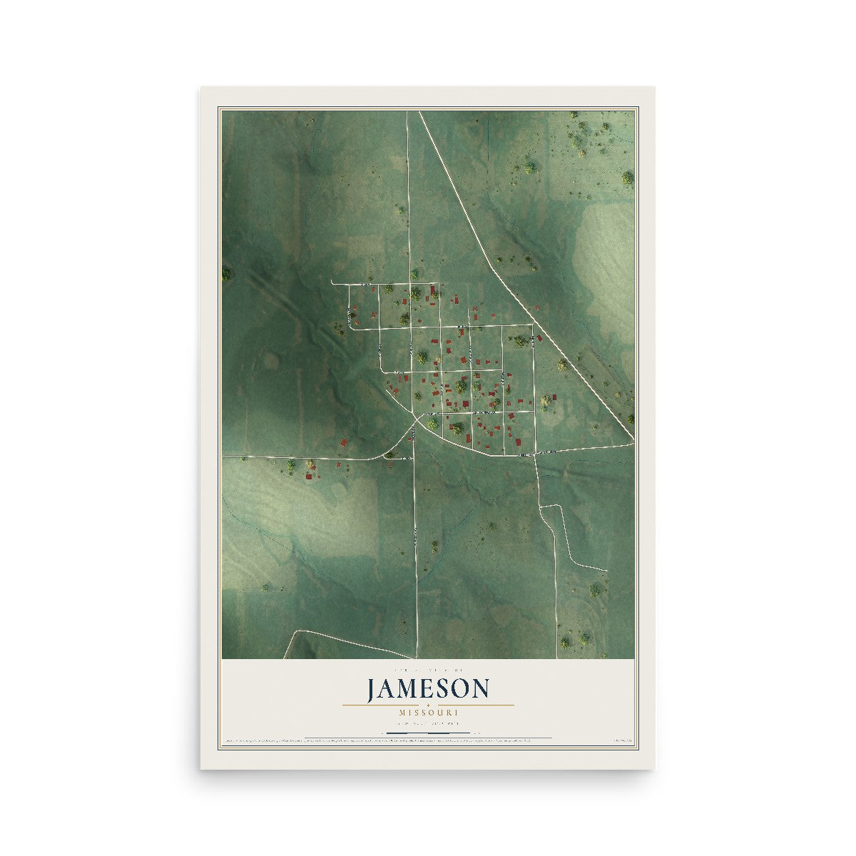 Map of Jameson, Missouri, 12 x 18 inch unframed archival matte print