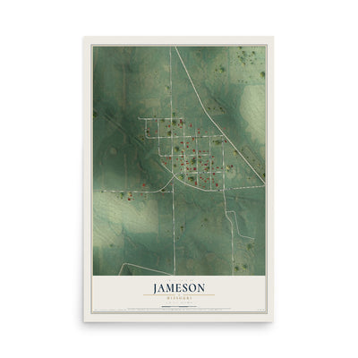 Map of Jameson, Missouri, 12 x 18 inch unframed archival matte print