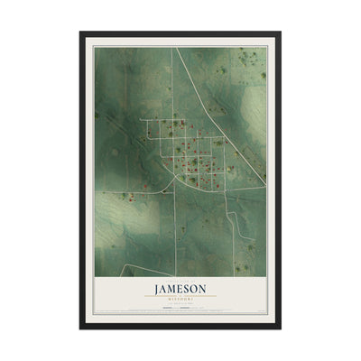 Map of Jameson, Missouri, 12 x 18 inch print in a black wood frame