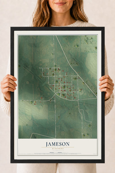 Map of Jameson, Missouri, 18 x 24 inch print in a black wood frame