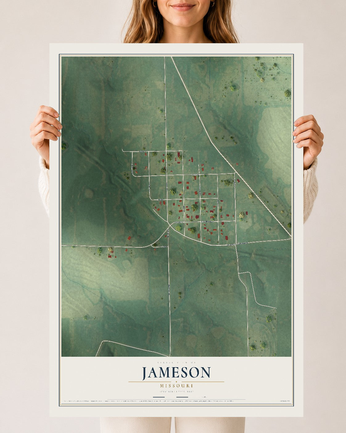 Map of Jameson, Missouri, 24 x 36 inch unframed archival matte print