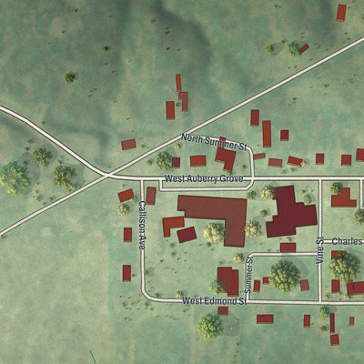 Second close-up of the map of Jamesport, Missouri print showing more streets and buildings