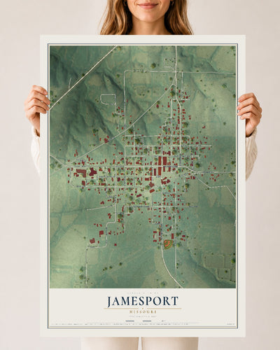 Map of Jamesport, Missouri, 24 x 36 inch unframed archival matte print