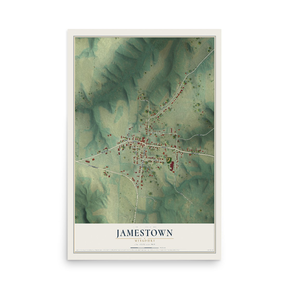 Map of Jamestown, Missouri, 12 x 18 inch unframed archival matte print