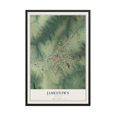 Map of Jamestown, Missouri, 12 x 18 inch print in a black wood frame
