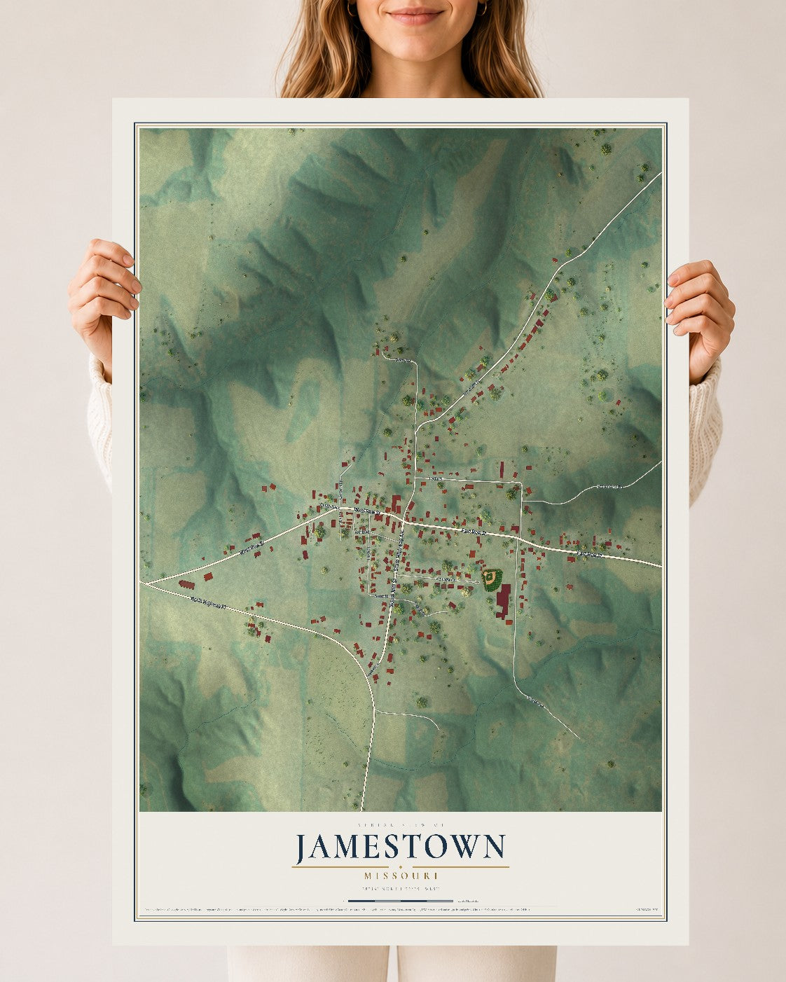Map of Jamestown, Missouri, 24 x 36 inch unframed archival matte print