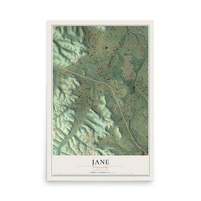 Map of Jane, Missouri, 12 x 18 inch unframed archival matte print