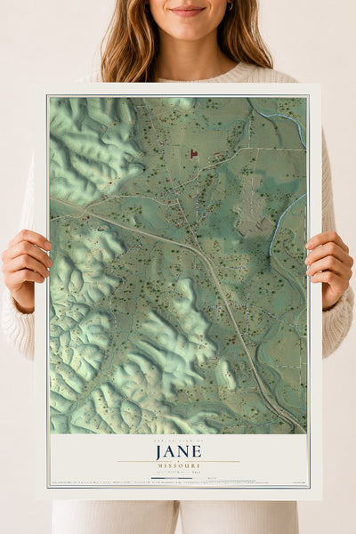 Map of Jane, Missouri, 18 x 24 inch unframed archival matte print