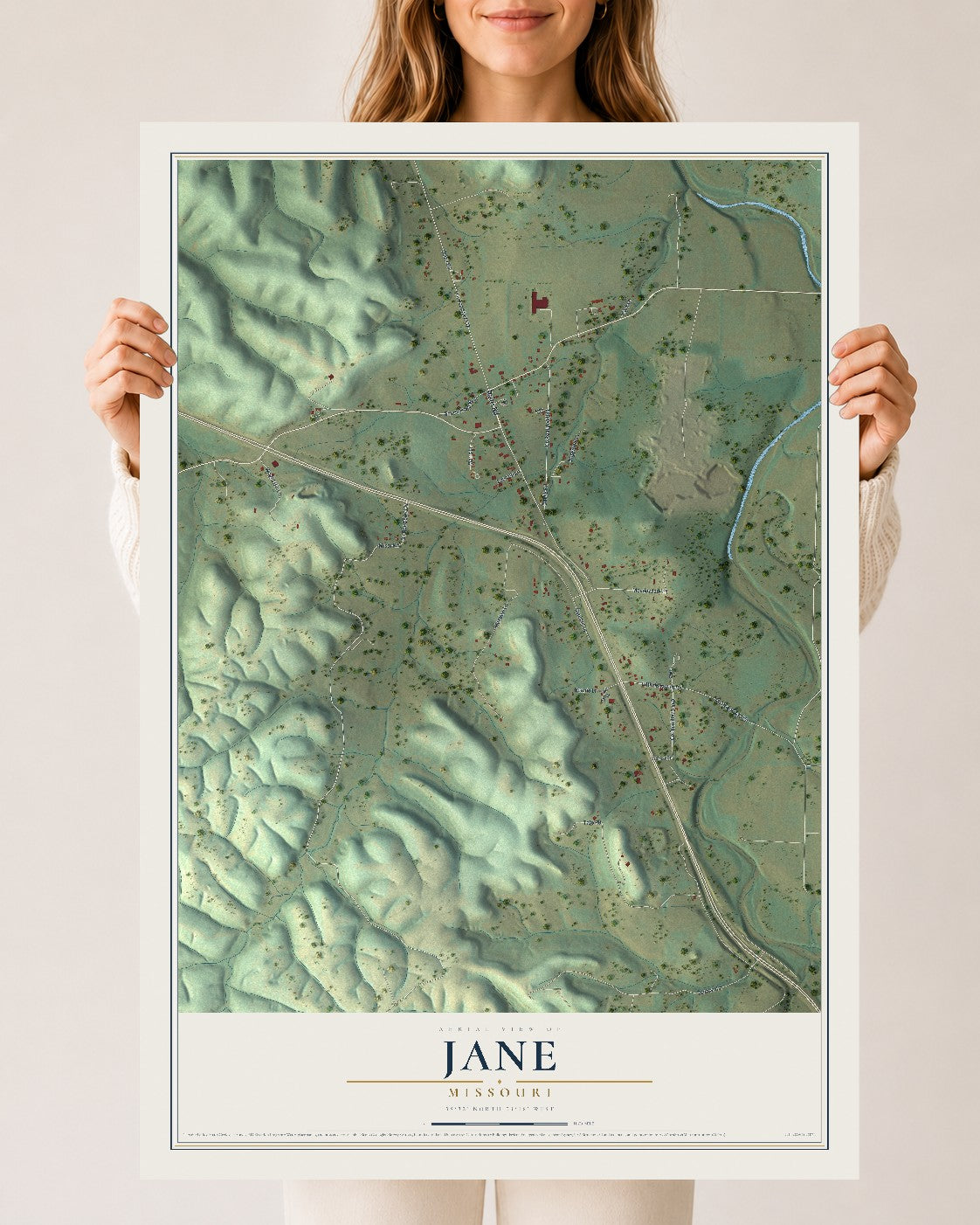 Map of Jane, Missouri, 24 x 36 inch unframed archival matte print
