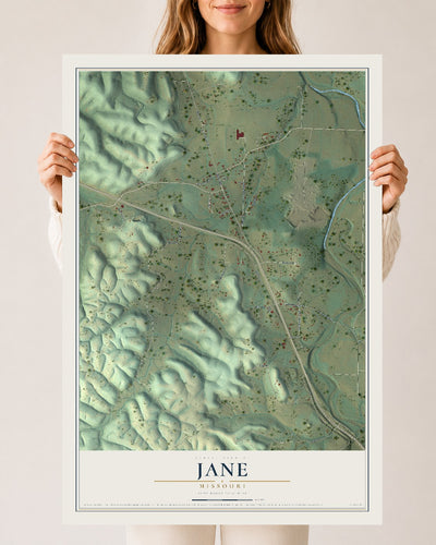 Map of Jane, Missouri, 24 x 36 inch unframed archival matte print