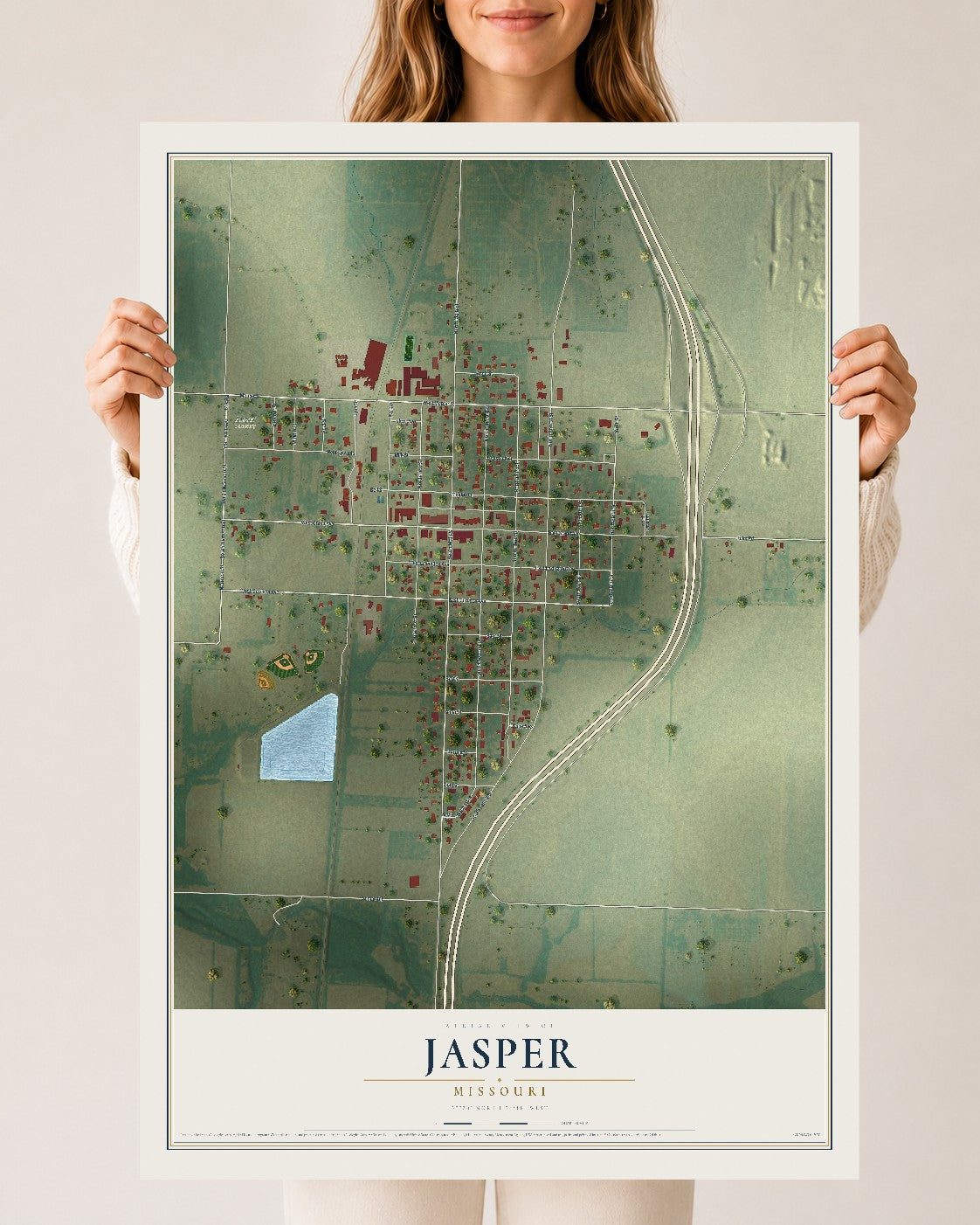 Map of Jasper, Missouri, 24 x 36 inch unframed archival matte print
