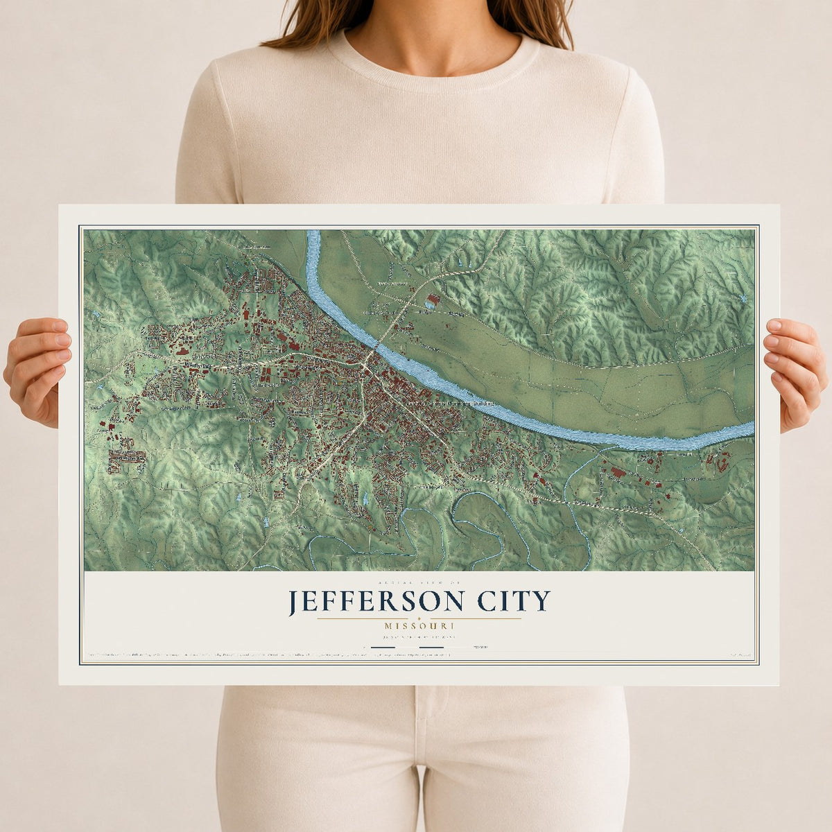 Map of Jefferson City, Missouri, 12 x 18 inch unframed archival matte print